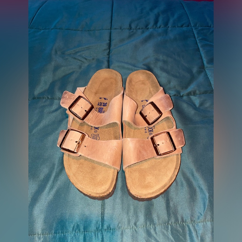 BNWT Birkenstock Arizona Waxy Leather Tobacco Brown Soft Footbed Size 39